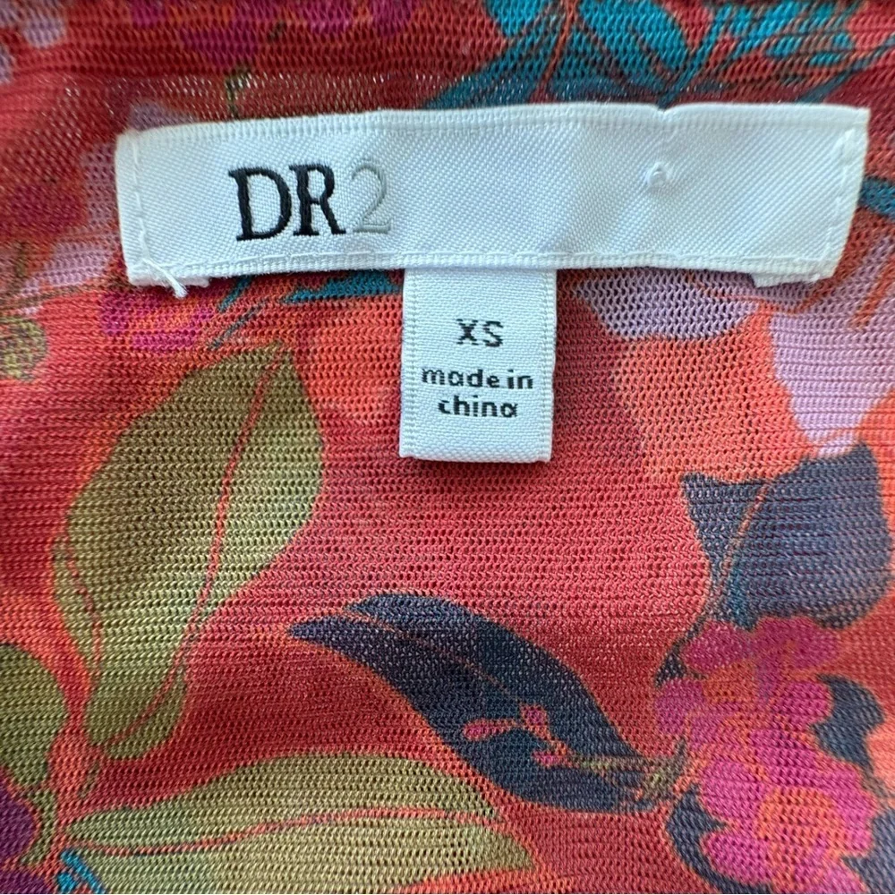 DR2 Daniel Rainn Mesh Floral Babydoll Top Sz. XS Orange Red Peplum Smocked Y2K - Picture 10 of 12